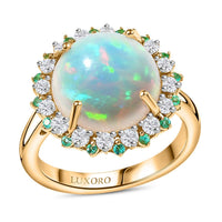 Luxoro 14K Yellow Gold AAA Ethiopian Welo Opal, Paraiba Tourmaline and Diamond (G-H, I2) (0.56 cts) Ring (Size 10.0) 6.00 ctw