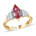 Certified & Appraised Luxoro 14K Yellow Gold AAAA Padparadscha Sapphire, Paraiba Tourmaline and Diamond (G-H, I2) Ring (Size 7.0) 2.00 ctw - Sticky add to cart bar