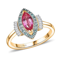 Certified & Appraised Luxoro 14K Yellow Gold AAAA Padparadscha Sapphire, Paraiba Tourmaline and Diamond (G-H, I2) (0.21 cts) Ring (Size 7.0) 1.55 ctw