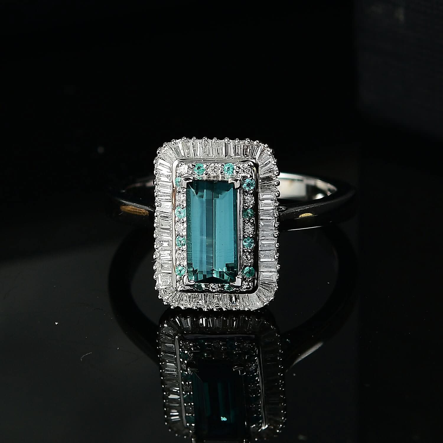 Certified & Appraised Luxoro 10K White Gold AAAA Lagoon Tourmaline, Paraiba Tourmaline and Diamond (G-H, I2) (0.39 cts) Ring (Size 6.0) 1.75 ctw (2)
