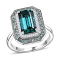 Certified & Appraised Rhapsody AAAA Pirineu Lagoon Tourmaline, Paraiba Tourmaline and E-F VS2 Diamond 5.31 ctw Ring in 950 Platinum (Size 7.0) 9.50 Grams - Sticky add to cart bar