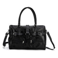Black Patchwork Sheep Leather Crossbody Bag (15.75"x6.5"x10.04") with Shoulder Strap - Sticky add to cart bar