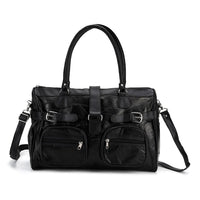 Black Patchwork Sheep Leather Crossbody Bag (15.75"x6.5"x10.04") with Shoulder Strap
