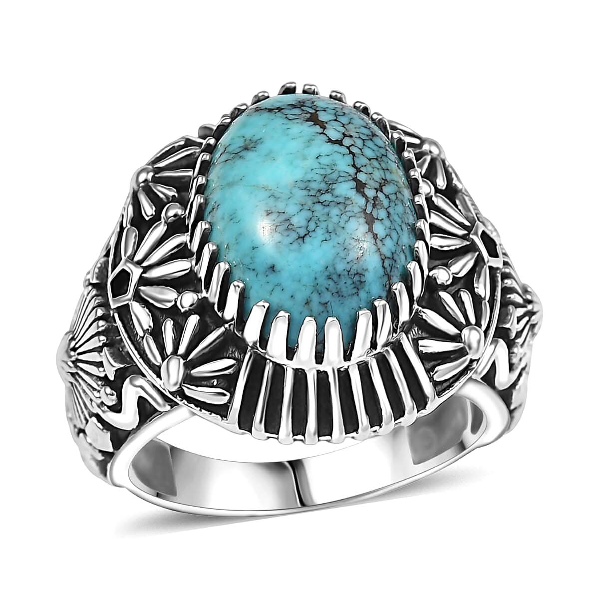 Artisan Crafted Blue Moon Turquoise 5.30 ctw Ring in Black Oxidized Sterling Silver (Size 10.0)