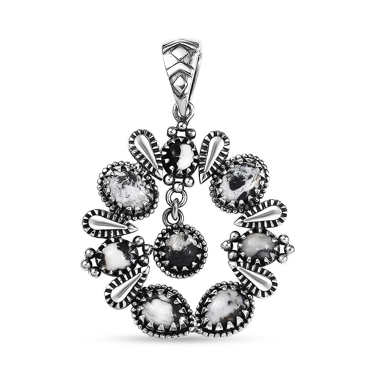 D'Joy Artisan Crafted White Buffalo 5.10 ctw Squash Blossom Pendant without Chain in Sterling Silver