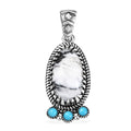 D'Joy Artisan Crafted White Buffalo and Sleeping Beauty Turquoise 13.35 ctw Southwest Pendant without Chain in Black Oxidized Sterling Silver - Sticky add to cart bar