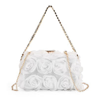 White 3D Flower Crystal Evening Clutch Bag (8.27"x4.92") with Shoulder Chain Strap
