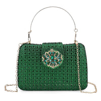 Green Gorgeous Crystal Clutch Bag (7.5"x5.12") with Shoulder Chain Strap