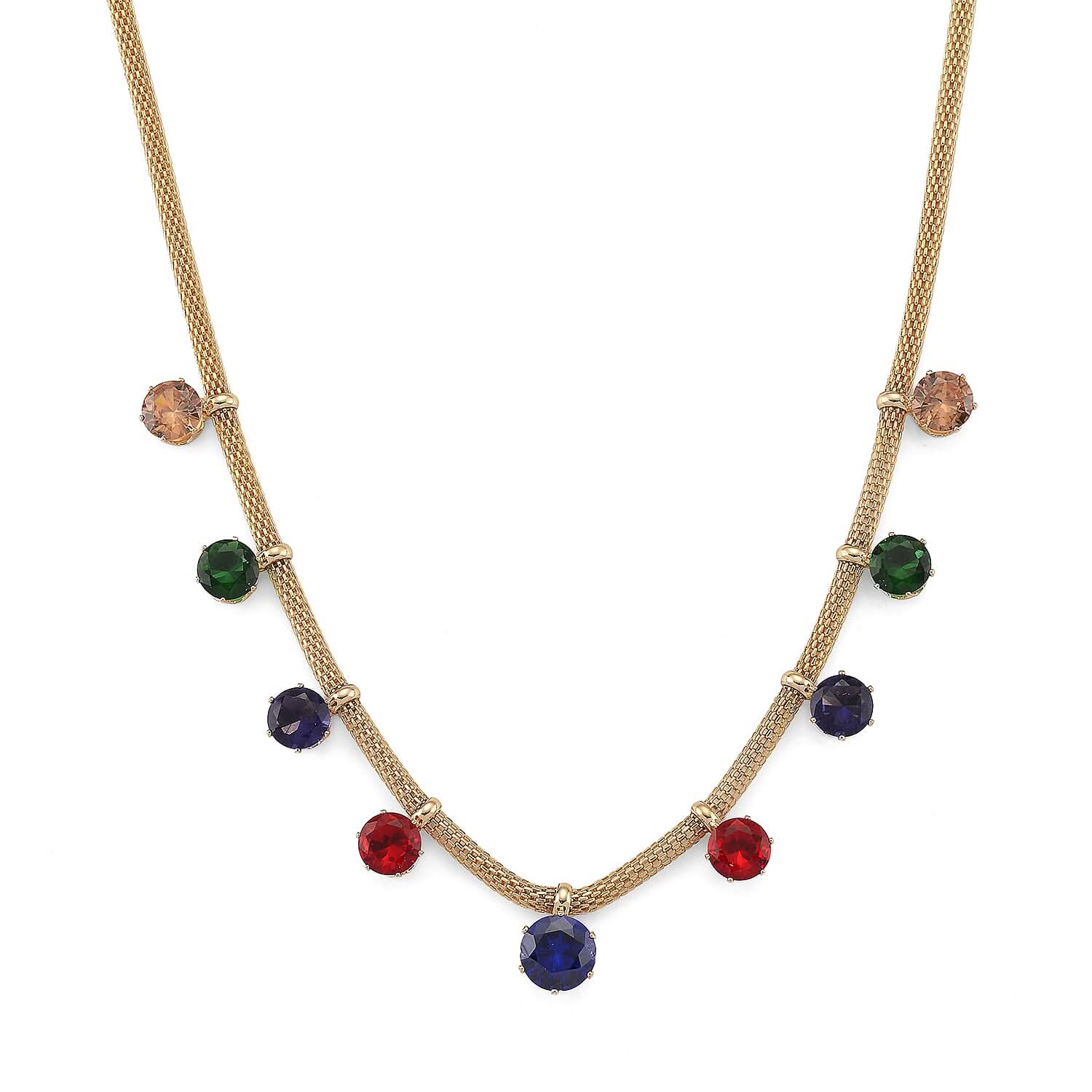 Multi Color Austrian Crystal Charm Necklace in Goldtone (20-22 Inches)