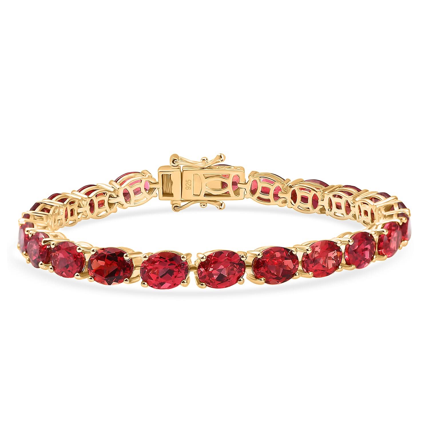 Lab Created Padparadscha Sapphire Bracelet in 18K Vermeil YG Overr Sterling Silver (7.50 In) 39.00 ctw