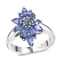 Premium Tanzanite, Paraiba Tourmaline Ring in Rhodium Over Sterling Silver (Size 10.0) 1.60 ctw