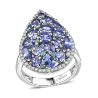 Premium Tanzanite, Multi Gemstone Ring in Rhodium Over Sterling Silver (Size 10.0) 3.50 ctw