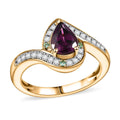 AAA Radiant Ember Garnet, AAA Paraiba Tourmaline and Diamond 1.70 ctw Dewdrop Ring in 18K Vermeil Yellow Gold Over Sterling Silver - Sticky add to cart bar