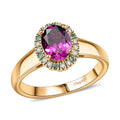 AAA Radiant Ember Garnet, AAA Paraiba Tourmaline and Diamond 1.80 ctw Dewdrop Ring in 18K Vermeil Yellow Gold Over Sterling Silver - Sticky add to cart bar