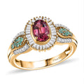 Rubellite ,  Paraiba Tourmaline ,  White Diamond  Main Stone With Side Stone Ring in 18K YG VermeilSterling Silver 1.18 ctw - Sticky add to cart bar