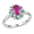 Mozambique Ruby, Paraiba Tourmaline and Diamond (0.16 cts) Ring in Rhodium Over Sterling Silver (Size 10.0) 2.75 ctw - Sticky add to cart bar