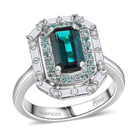 Certified & Appraised Rhapsody AAAA Monte Belo Indicolite, Paraiba Tourmaline and E-F VS2 Diamond 2.85 ctw Ring in 950 Platinum (Size 7.0) 9.10 Grams