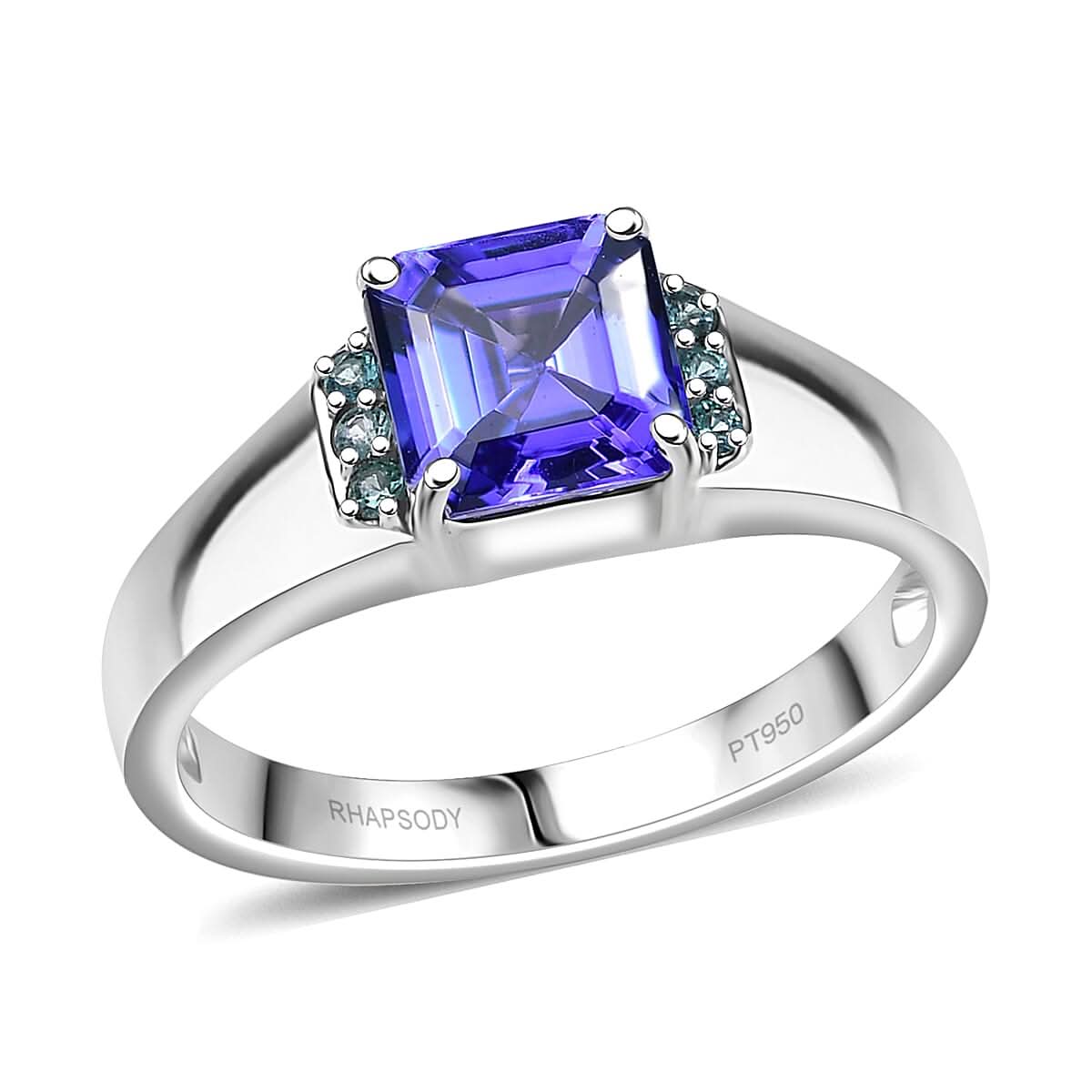 Certified & Appraised Rhapsody AAAA Asscher Cut Tanzanite and Paraiba Tourmaline 2.50 ctw Mens Ring in 950 Platinum 8.50 Grams (Del. in 10-12 Days)