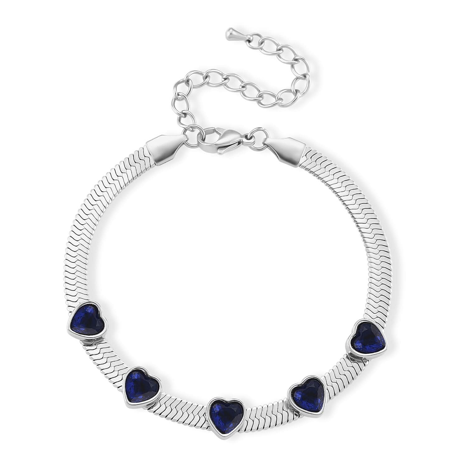 Blue Austrian Crystal Bracelet in Stainless Steel (7.50-9.0In)