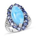 GP Premium Larimar and Multi Gemstone 12.30 ctw Ring in Rhodium Over Sterling Silver (Size 10.0) - Sticky add to cart bar