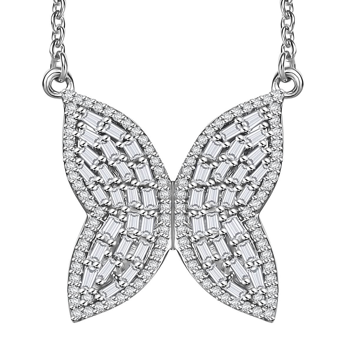 GP Diamond 1.00 ctw Butterfly Necklace in Rhodium Over Sterling Silver 18 Inches (Del. In 12-15 Days)