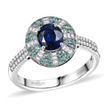 Certified & Appraised Rhapsody AAAA Ceylon Blue Sapphire, Paraiba Tourmaline and E-F VS Diamond 2.00 ctw Ring in 950 Platinum (Size 6.0) 6.50 Grams - Sticky add to cart bar