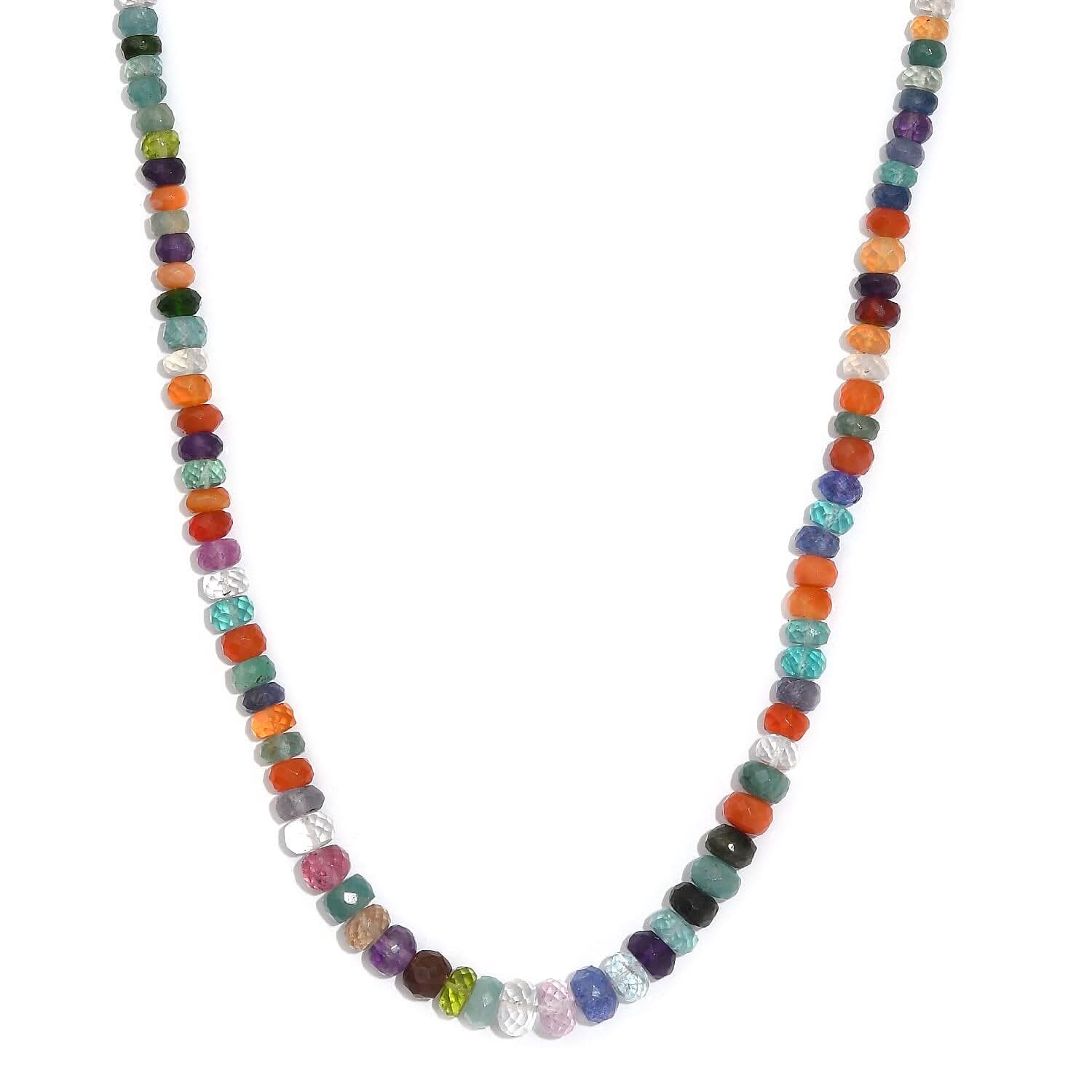 Multi Gemstones 125.00 ctw Necklace in Rhodium Over Sterling Silver 18 Inches