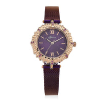 Genoa Purple Austrian Crystal Japanese Movement Watch with ION Plated Purple Stainless Steel Mesh Strap