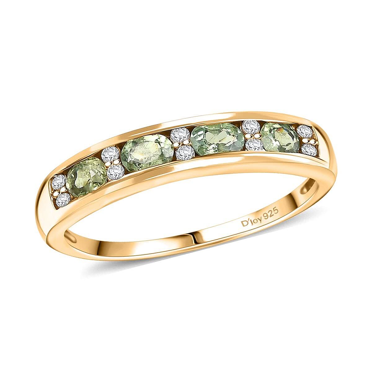 Ambanja Demantoid Garnet, Moissanite Band Ring in 18K Vermeil YG Over Sterling Silver (Size 10.0) 1.35 ctw