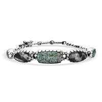 D'Joy Artisan Crafted Blue Moon Turquoise and White Buffalo 19.40 ctw Toggle Clasp Bracelet in Black Oxidized Sterling Silver (6.50-8.0In)