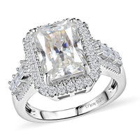 Radiant Cut Moissanite (Oct 11x8mm) Ring in Rhodium Over Sterling Silver (Size 10.0) 4.90 ctw