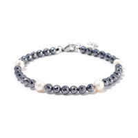 Freshwater Pearl and Terahertz 30.00 ctw Anklet in Stainless Steel (9.5-11.5In)