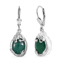 D'Joy Verde Onyx 10.00 ctw Dragon Lever Back Earrings in Rhodium Over Sterling Silver