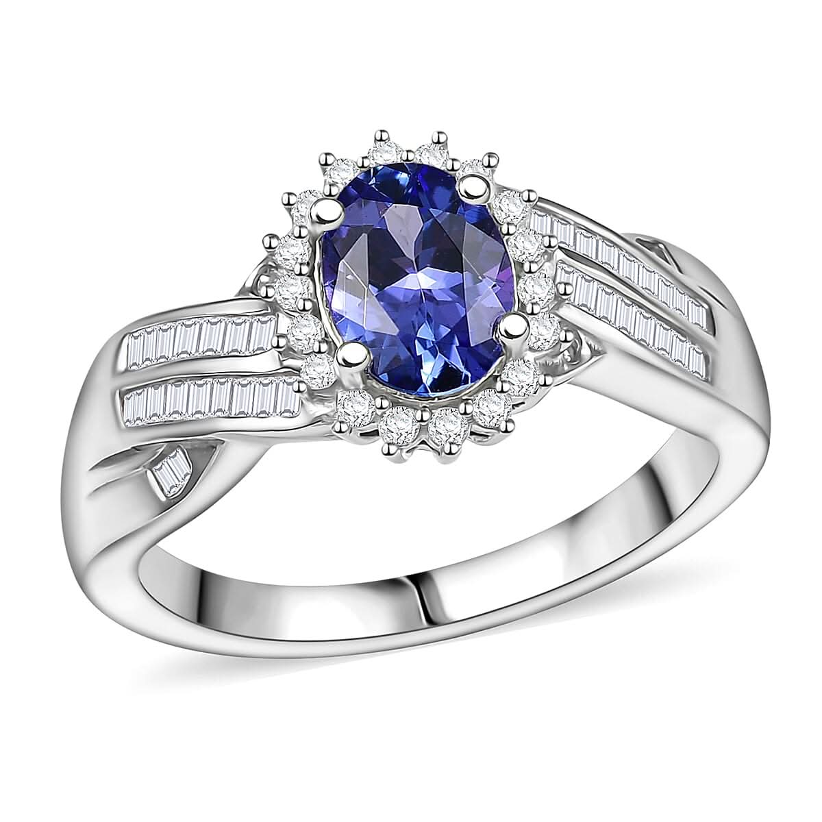 AAA Tanzanite and Diamond 1.30 ctw Ring in Rhodium Over Sterling Silver (Size 10.0)
