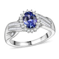 AAA Tanzanite and Diamond 1.30 ctw Ring in Rhodium Over Sterling Silver (Size 10.0) - Sticky add to cart bar