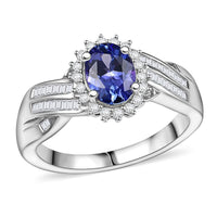 AAA Tanzanite and Diamond 1.30 ctw Ring in Rhodium Over Sterling Silver (Size 10.0)