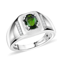 Chrome Diopside, Moissanite Ring in Rhodium Over Sterling Silver (Size 10.0) 1.30 ctw