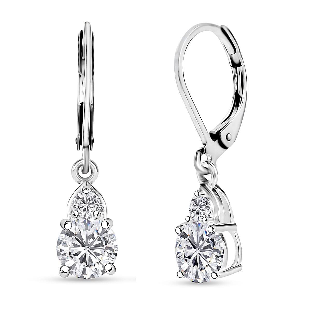 D'Joy Lab Created White Sapphire 2.30 ctw Lever Back Earrings in Sterling Silver and Stainless Steel