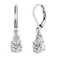 D'Joy Lab Created White Sapphire 2.30 ctw Lever Back Earrings in Sterling Silver and Stainless Steel