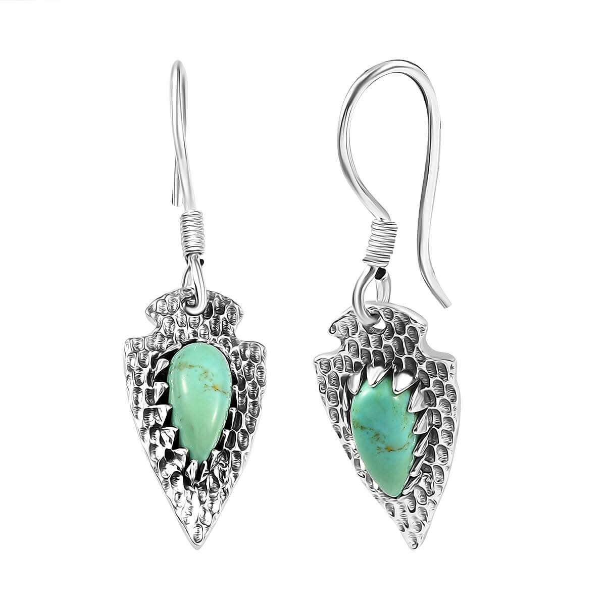 D'Joy Artisan Crafted Blue Moon Turquoise 3.40 ctw Arrowhead Earrings in Black Oxidized Sterling Silver