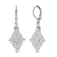 Karis Lab Created White Sapphire 5.65 ctw Radiance Cluster Earrings in Platinum Bond