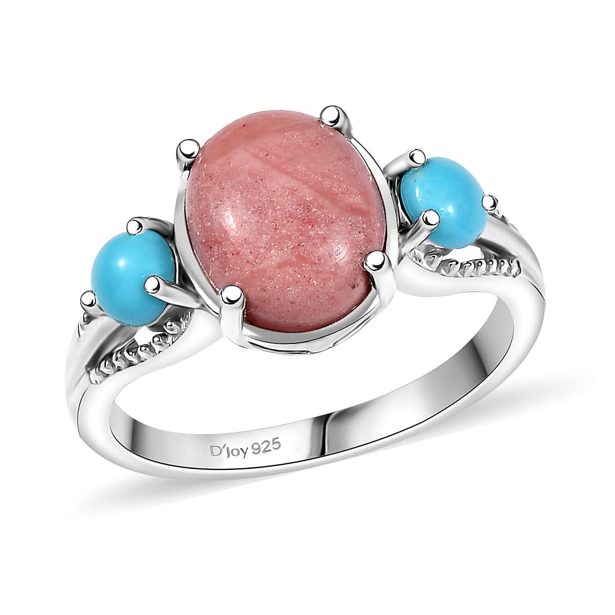 Oregon Peach Opal, Sleeping Beauty Turquoise Ring in Rhodium Over Sterling Silver (Size 10.0) 2.30 ctw