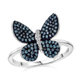 Venice Blue Diamond I1-I2 and White Diamond 0.50 ctw Butterfly Ring in Rhodium Over Sterling Silver - Sticky add to cart bar