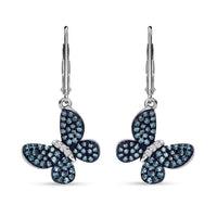 Venice Blue Diamond I1-I2 and Diamond 0.50 ctw Butterfly Earrings in Rhodium Over Sterling Silver