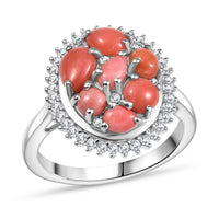 Karis Oregon Peach Opal, White Zircon Ring in Platinum Bond (Size 10.0) 1.85 ctw