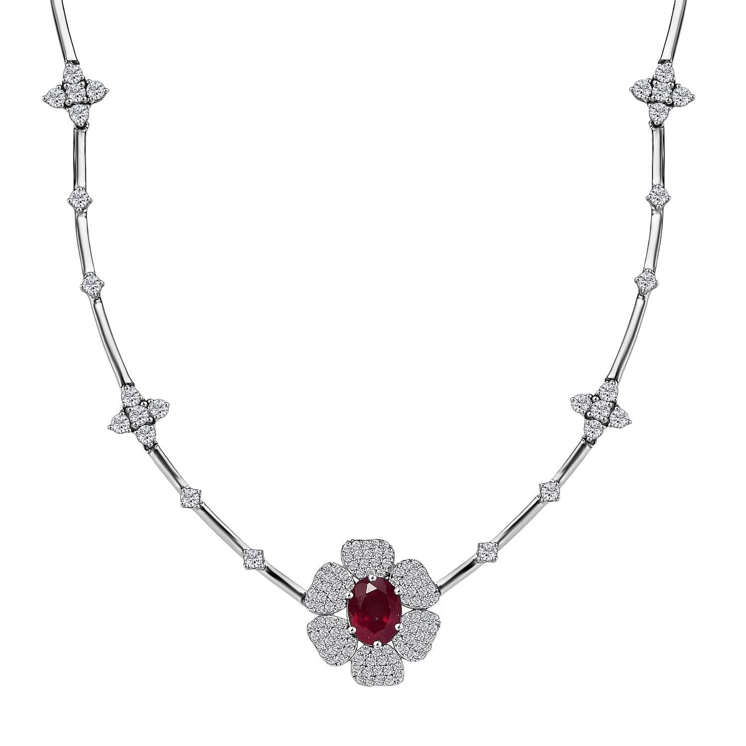 GP Italian Garden Collection Premium Niassa Ruby and White Zircon 6.65 ctw Necklace in Rhodium Over Sterling Silver 18 Inches