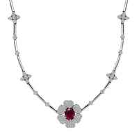 GP Italian Garden Collection Premium Niassa Ruby and White Zircon 6.65 ctw Necklace in Rhodium Over Sterling Silver 18 Inches