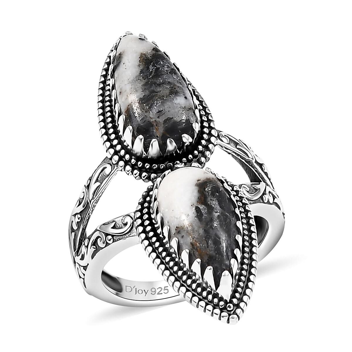 Artisan Crafted White Buffalo 6.00 ctw Fancy Ring in Black Oxidized Sterling Silver (Size 10.0)