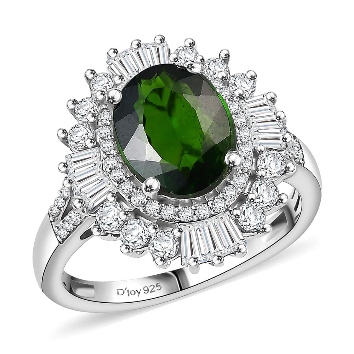 Chrome Diopside and Moissanite 3.60 ctw Ring in Rhodium Over Sterling Silver (Size 10.0)