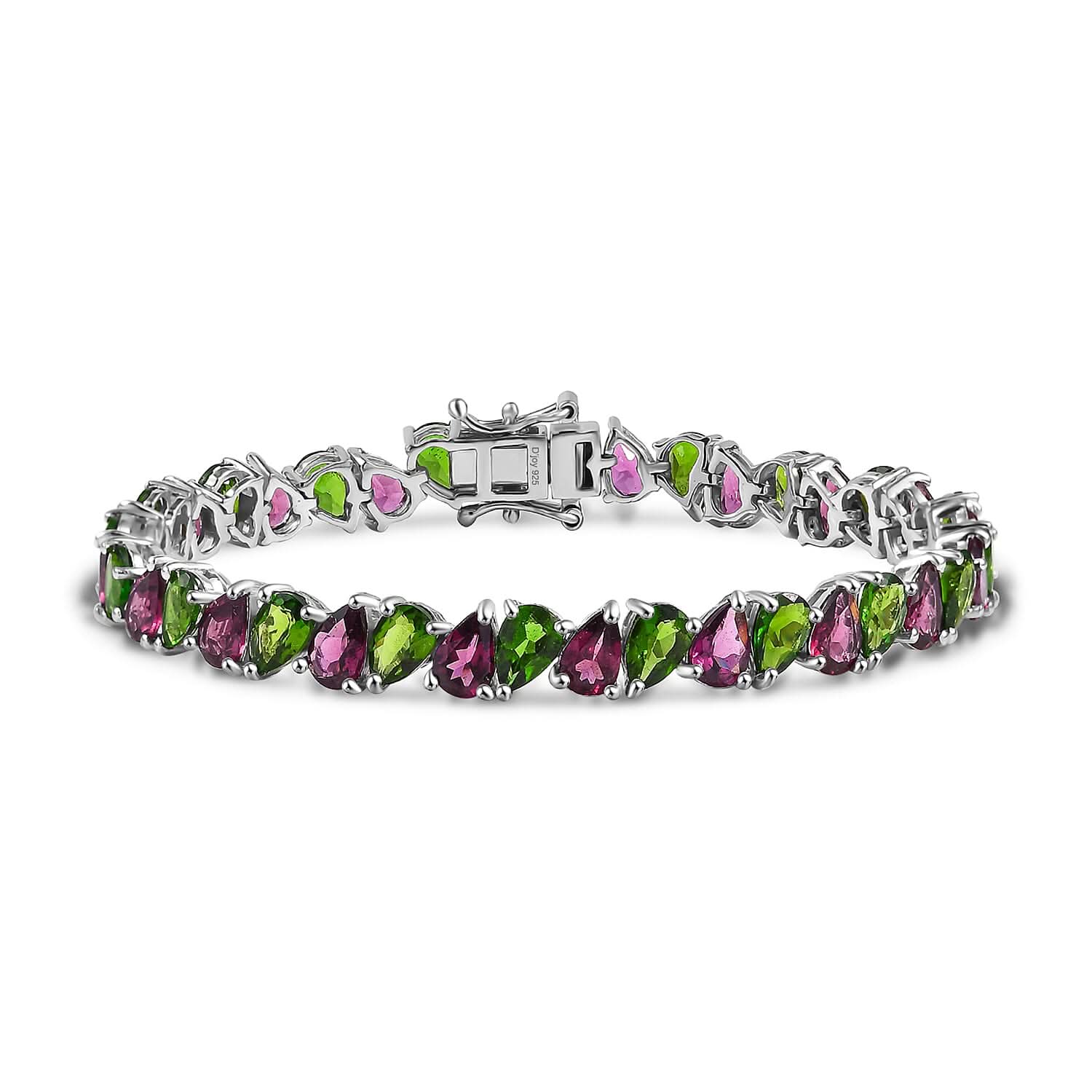 Chrome Diopside, Orissa Rhodolite Garnet Bracelet in Rhodium Over Sterling Silver (7.25 In) 19.90 ctw